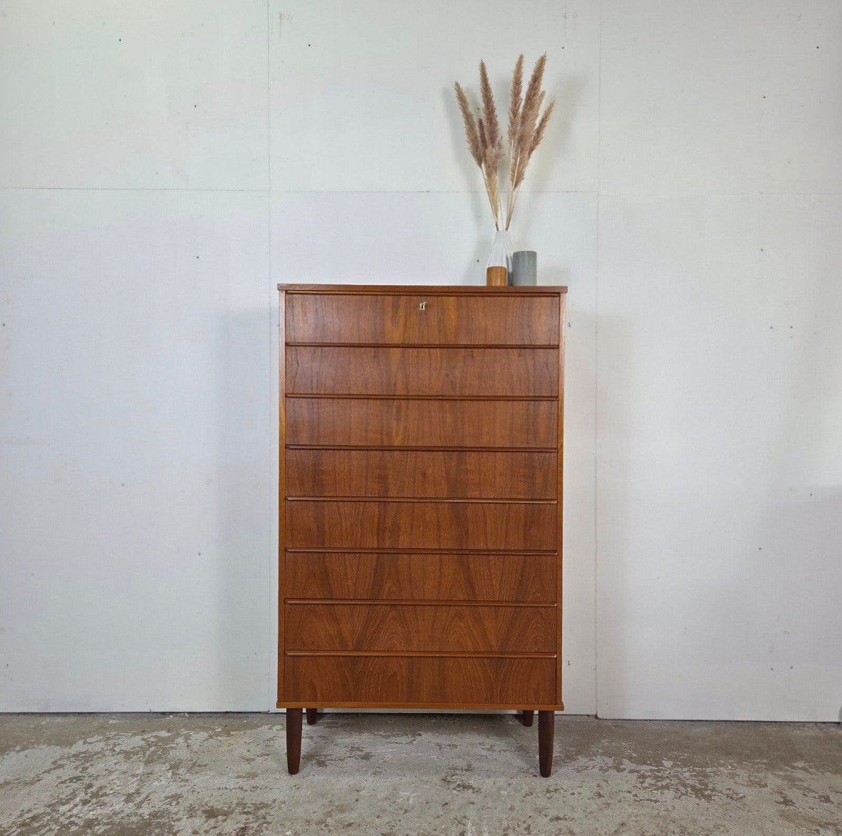 Commode danoise, grand garçon, 8 tiroirs, teck, années 1960, Teck, 25 à 50 cm, 5 tiroirs ou plus, Enlèvement