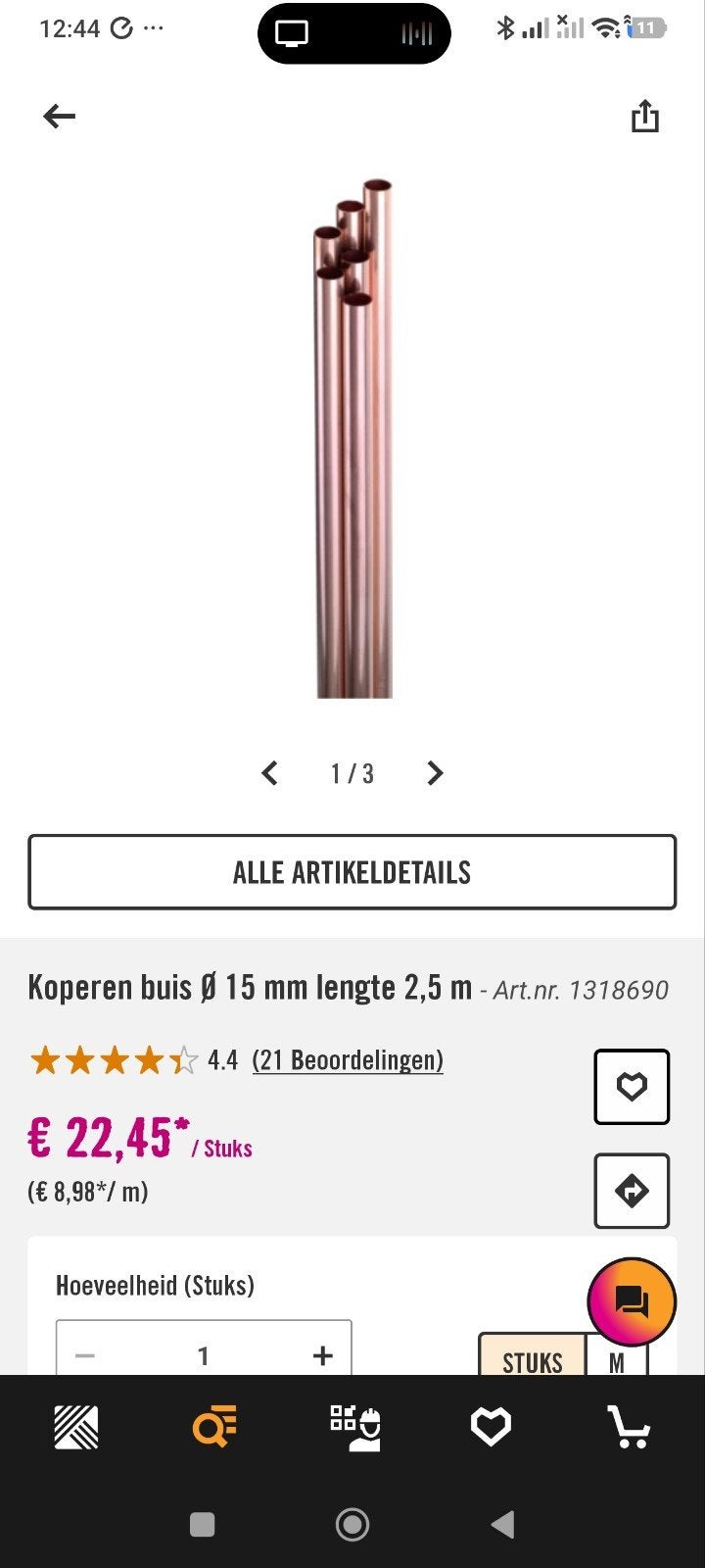 koperen buis 15 mm, Doe-het-zelf en Bouw, Ophalen, Nieuw, Overige typen
