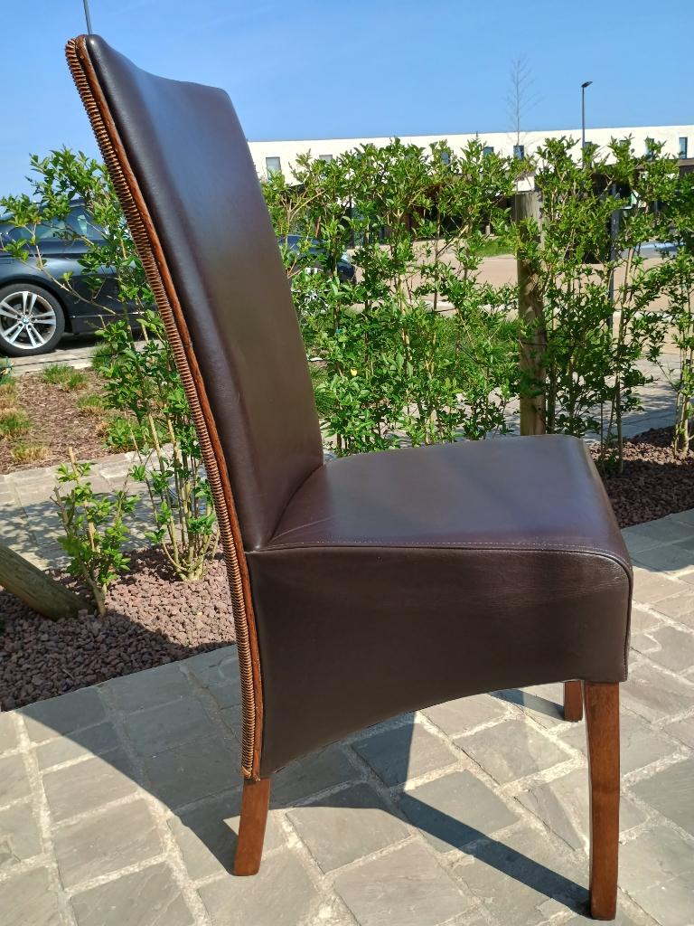 Stoelen met bruin leder en loyd loom, Huis en Inrichting, Stoelen, Ophalen, Bruin, Vier, Leer