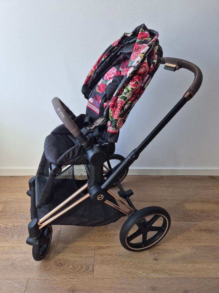 CYBEX Priam Rosegold Spring Blossom Dark kinderwagen, Verstelbare duwstang, Zo goed als nieuw, Ophalen, Kinderwagen