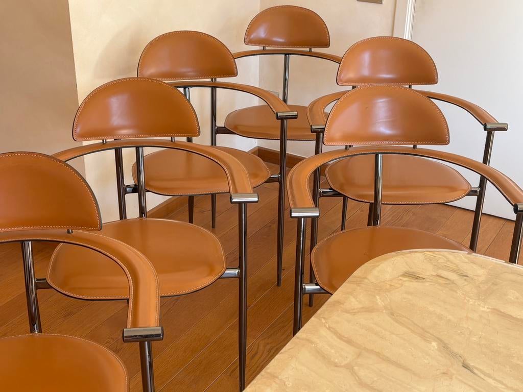 Set 6 stoelen vintage Italiaans design Arrben cognac leer, Huis en Inrichting, Stoelen, Ophalen, Gebruikt, Bruin, Vintage '80s
