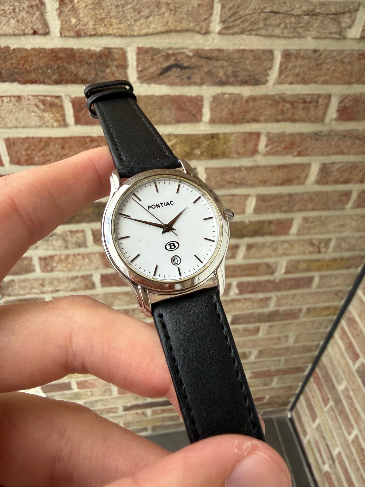 Vintage Pontiac NMBS horloge, Overige merken, Leer, Staal, Polshorloge