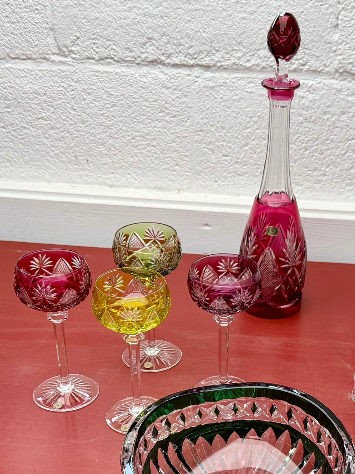 Val Saint Lambert set karaf en 4 gekleurde glazen, Enlèvement