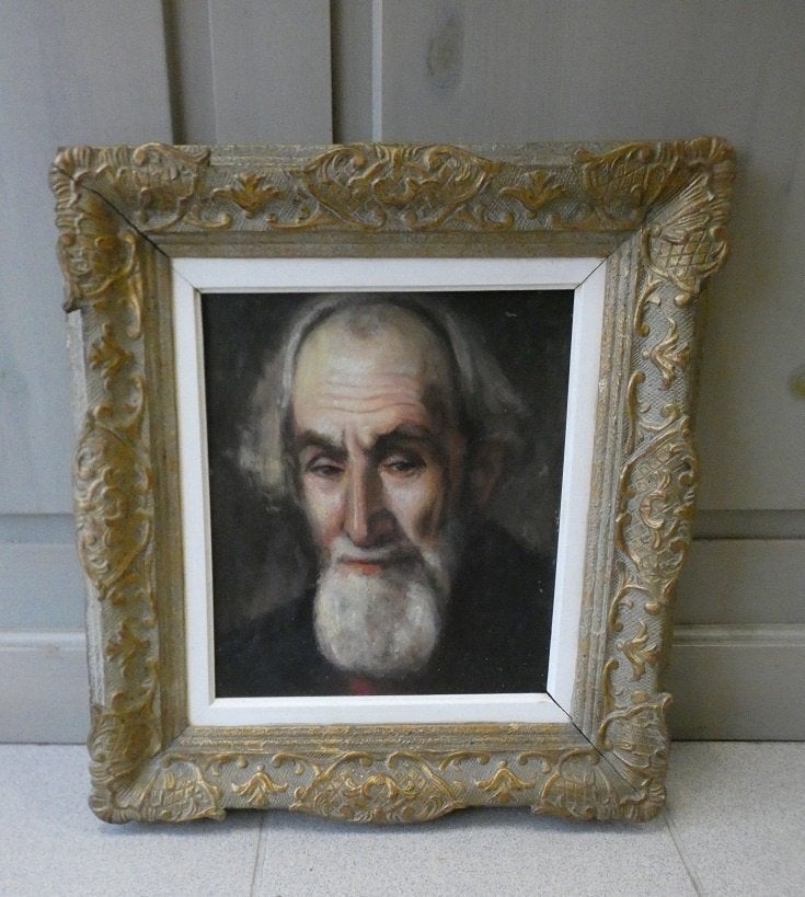 portret op metaal., Portret of Personen, Gesigneerd, Olieverf, Metaal