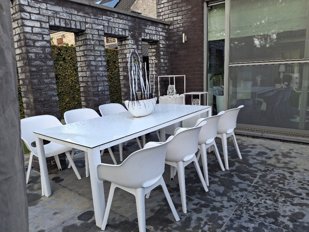 Moderne witte design tuinset tafel en 8 stoelen, Ophalen, Tuinset