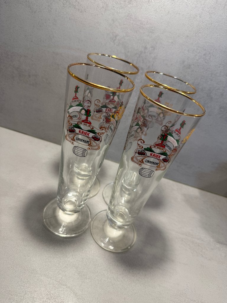 4 x Lindemans kriek glazen, Verzamelen, Glas en Drinkglazen, Ophalen, Gebruikt, Bierglas