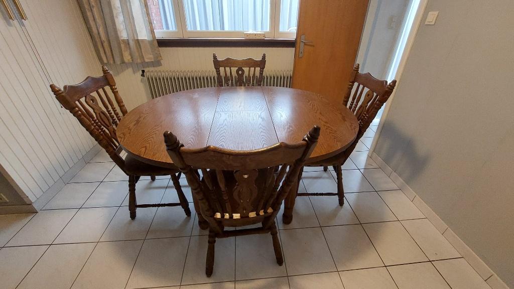 Eiken tafel en stoelen, moet weg wegens verhuis, Ophalen, Gebruikt, Eikenhout