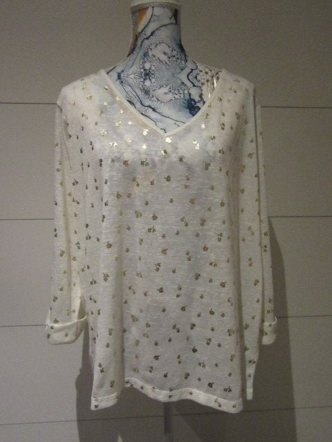 witte dames trui met goudkleurige motiefjes - Zeeman - mt 48, Zeeman, Wit, Maat 46/48 (XL) of groter, Ophalen of Verzenden
