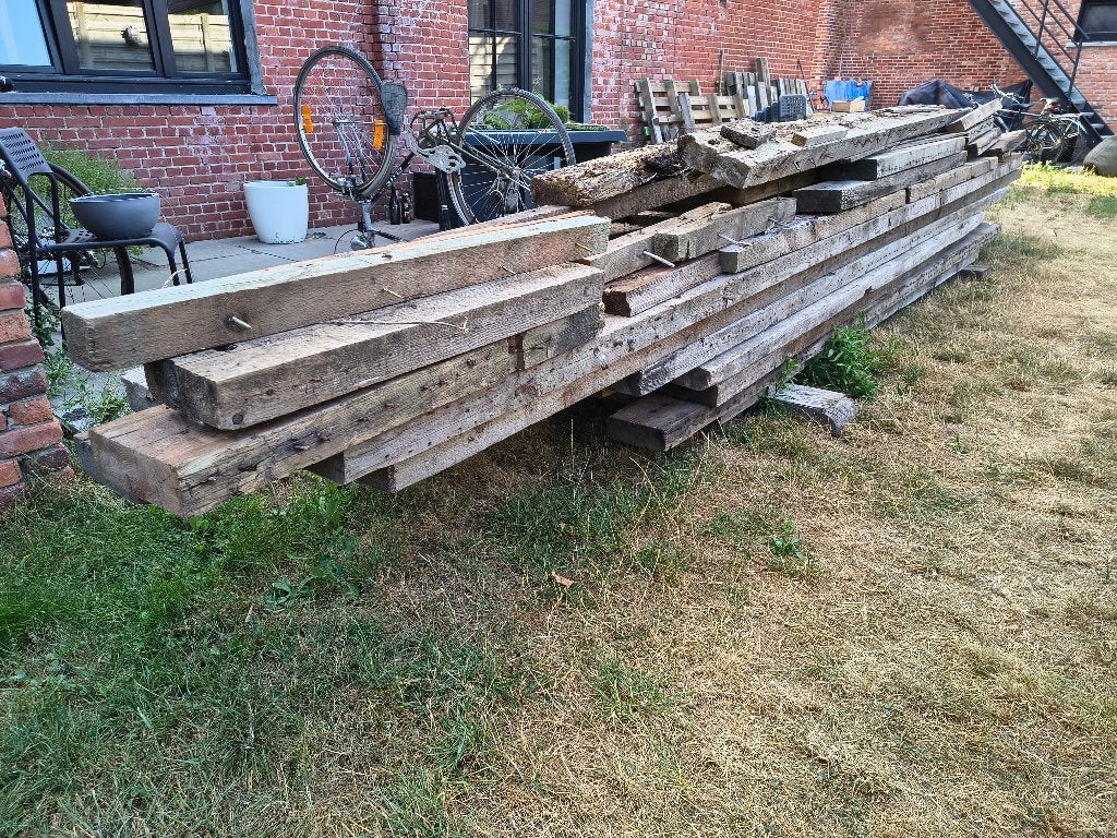balken en paletten voor brandhout, Tuin en Terras, Ophalen, Gebruikt, 250 cm of meer, Balken