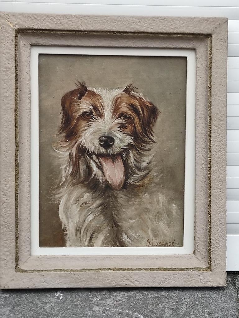 huile sur panneau chien signe gustave losange, Ophalen of Verzenden