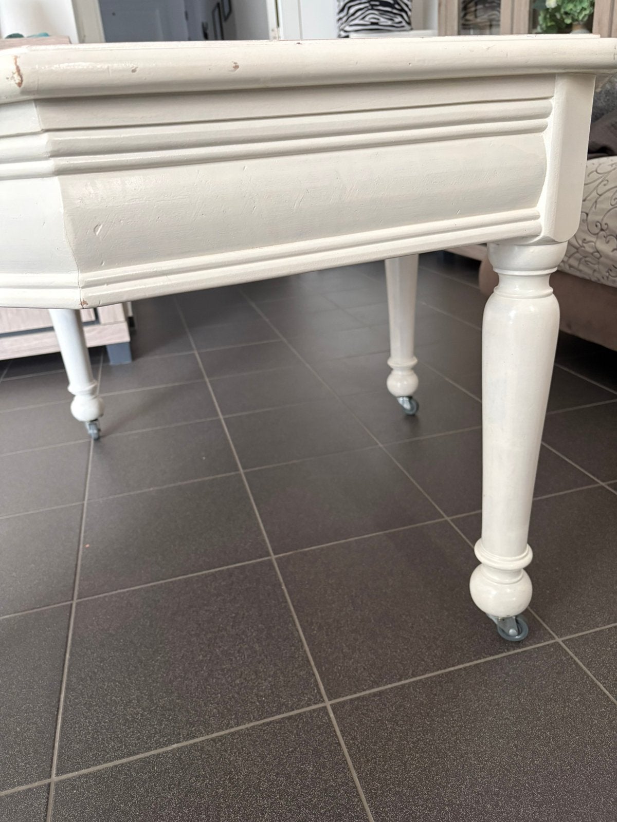 Table basse blanche, Teck, 100 à 150 cm, Rond, Comme neuf