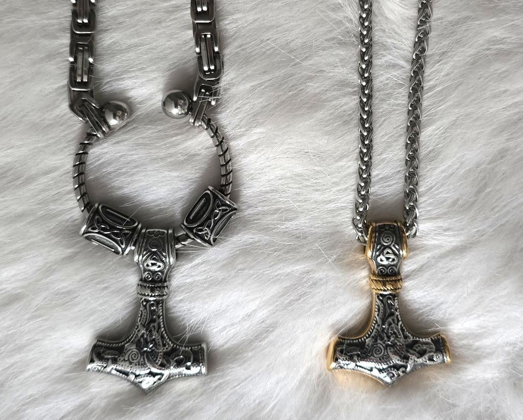 2 Viking kettingen (man/vrouw) : hamer van Thor, Nieuw, Ophalen of Verzenden, Zilver, Overige materialen