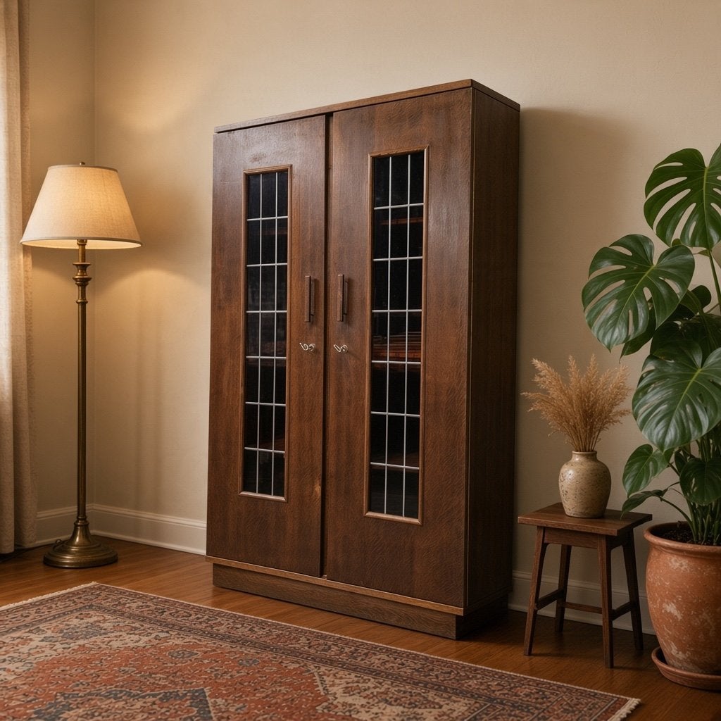 Vintage houten Boekenkast / Vitrinekast met Glas, Ophalen of Verzenden, Zo goed als nieuw, Kast