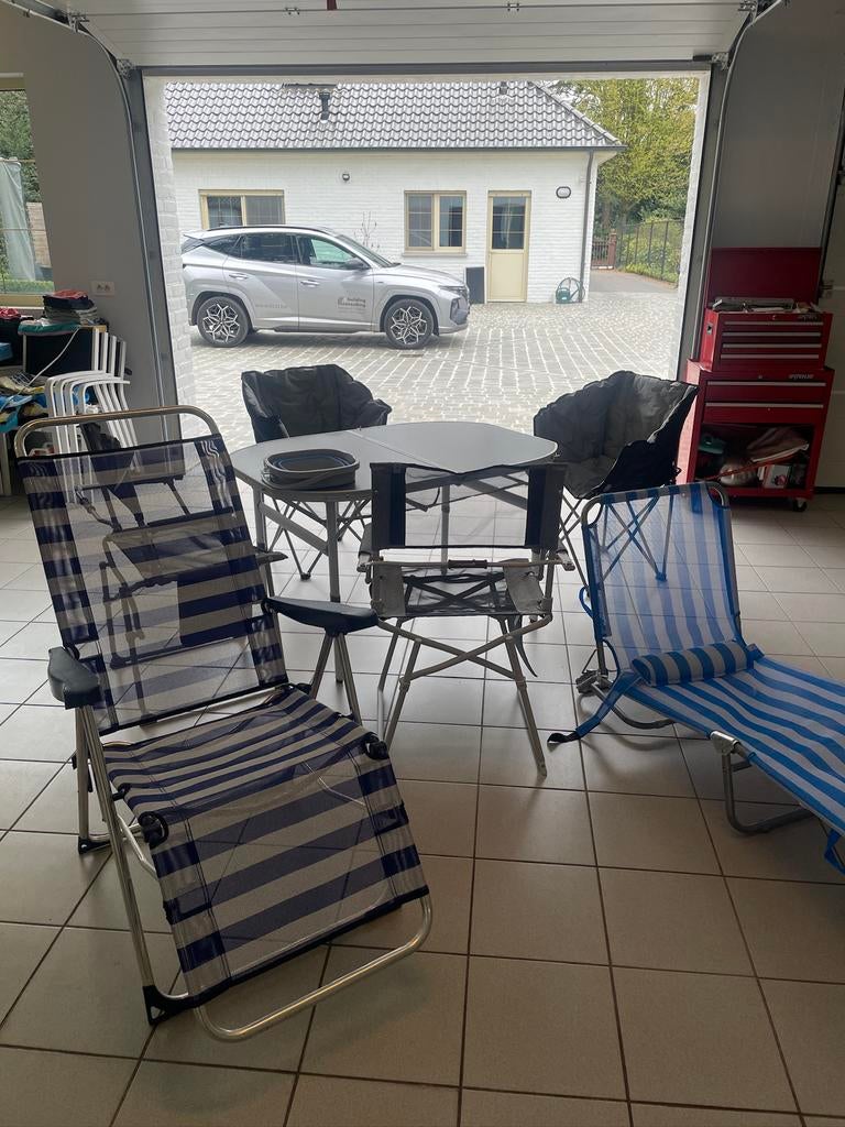 Campeer tafel, stoelen , te koop wegens verkoop mobile home, Enlèvement, Comme neuf