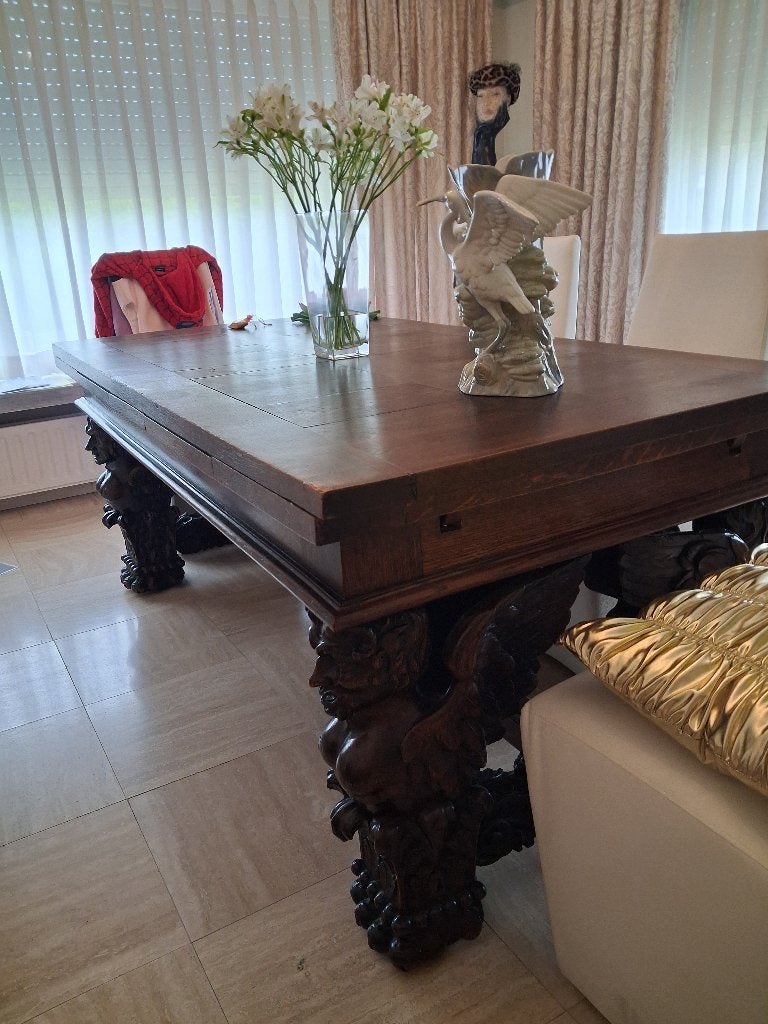 Antieke  uitschuifbare eettafel, Antiek en Kunst, Ophalen