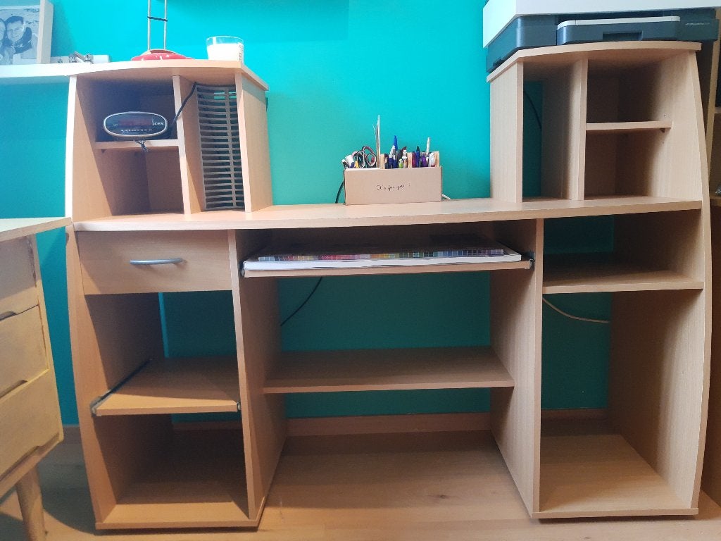 bureau ergonomique avec rangements latéraux, Scandinave, Bureau d'ordinateur, Comme neuf, Enlèvement