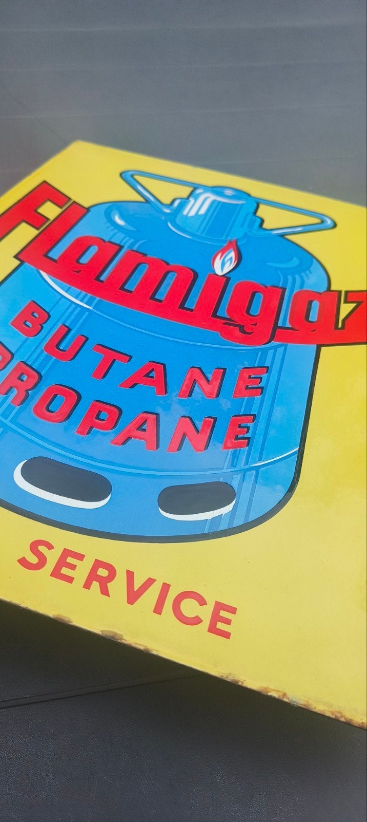 Flamigaz emaille plaat, Verzamelen, Ophalen of Verzenden, Gebruikt, Reclamebord