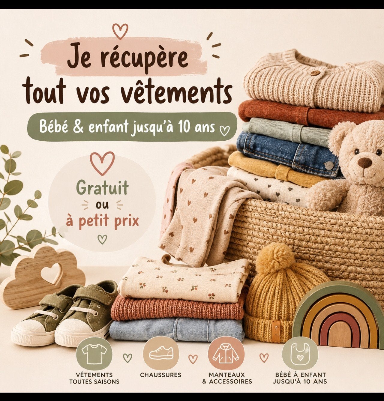 Nous récupérons vos dons de vêtements, Enlèvement ou Envoi, Utilisé, Convient aux enfants