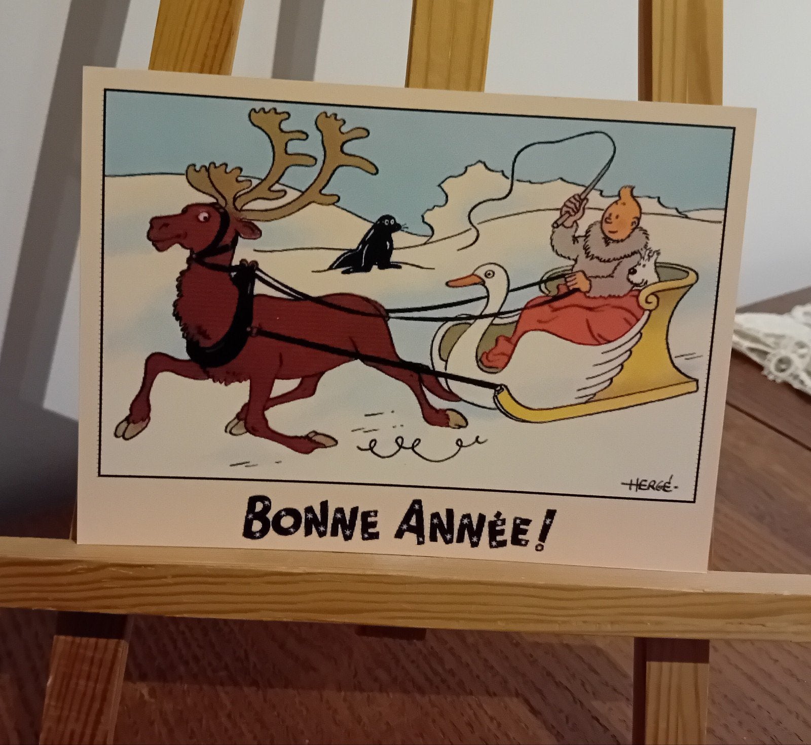 Tintin 015 : magnifique carte dite "neige" réédition de 1942, Collections, Personnages de BD