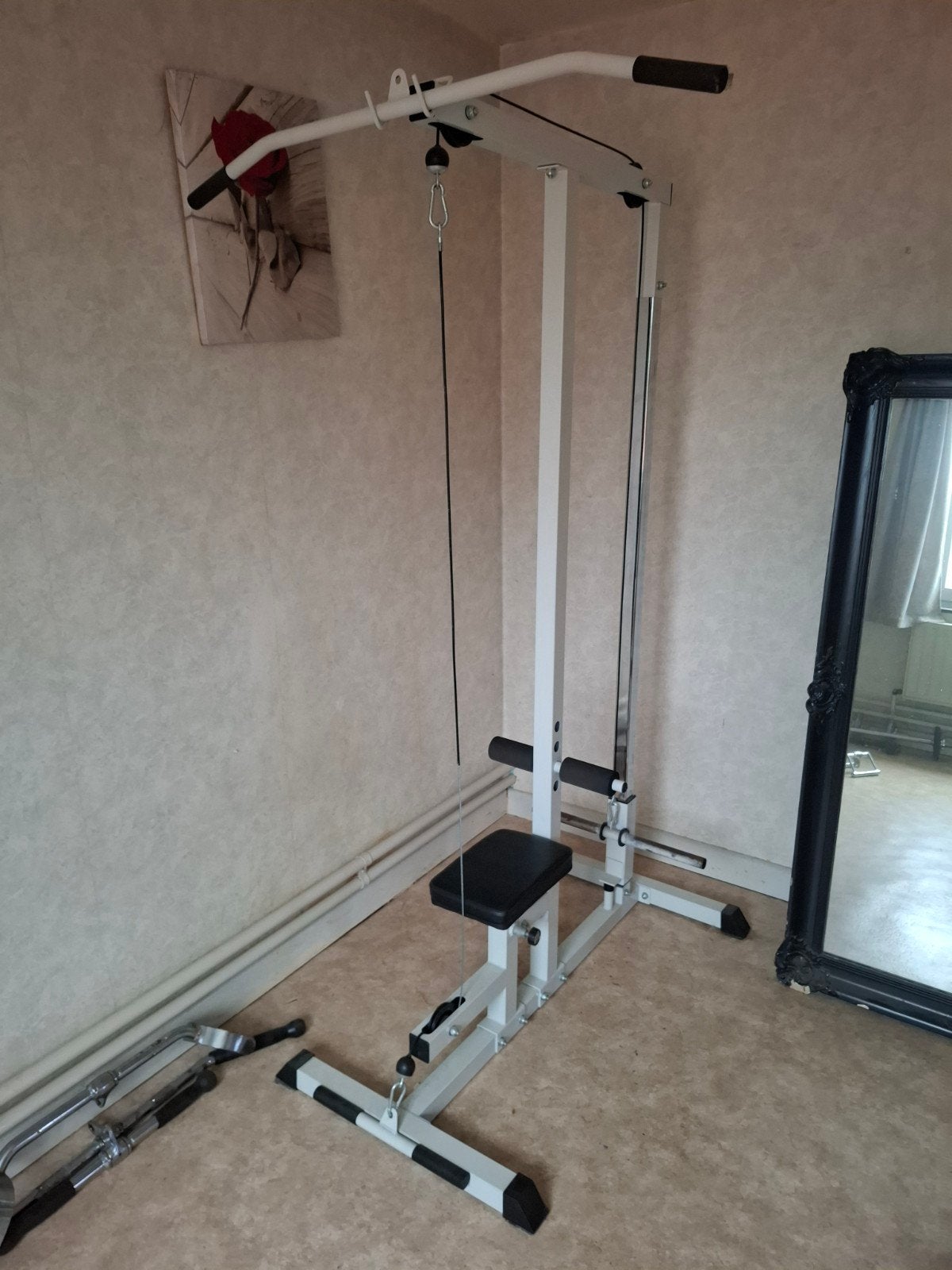 Lat pulley station / home gym / kracht station, Enlèvement, Comme neuf, Bras, Plaques d'haltères