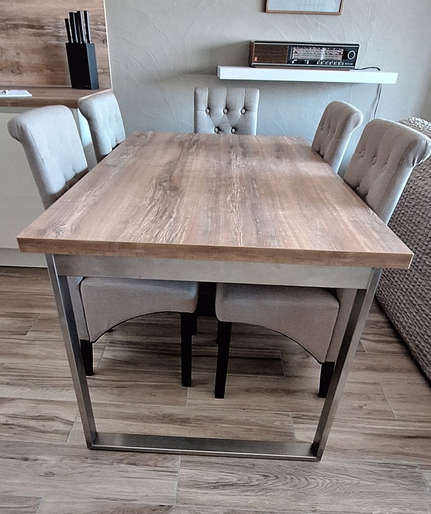 Tafel en 6 stoelen, Huis en Inrichting, Ophalen, Overige materialen, Gebruikt, 50 tot 100 cm