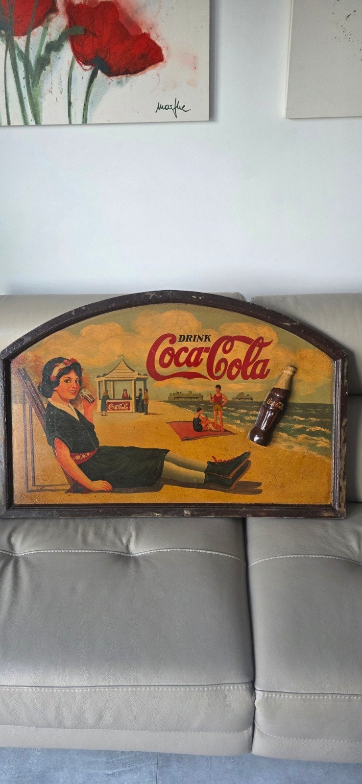 Cadre en bois publicitaire Coca Cola vintage, Collections, Enlèvement, Utilisé, Panneau publicitaire