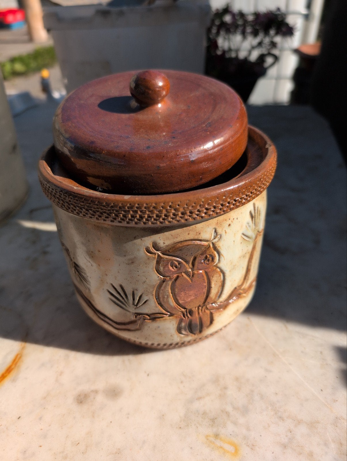 pot couvert en grès salé vintage de Bouffioulx W Biron, Avec couvercle, Enlèvement ou Envoi
