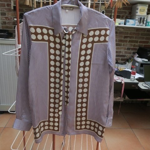 Blouse zijde lila print bollen halslint Paul&Joe mt 42-44, Meerkleurig, Maat 42/44 (L), Nieuw, Ophalen of Verzenden
