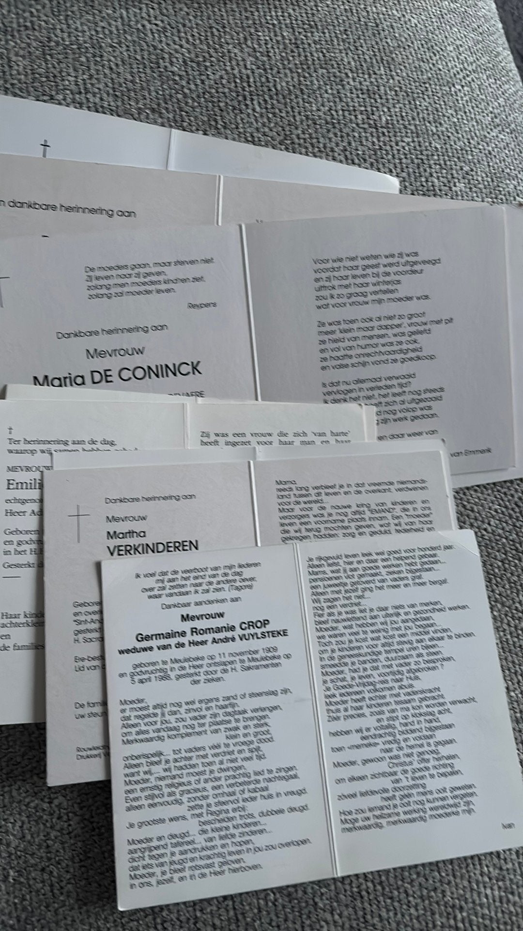 9 cartes de prière nées à Meulebeke, Envoi, Image pieuse