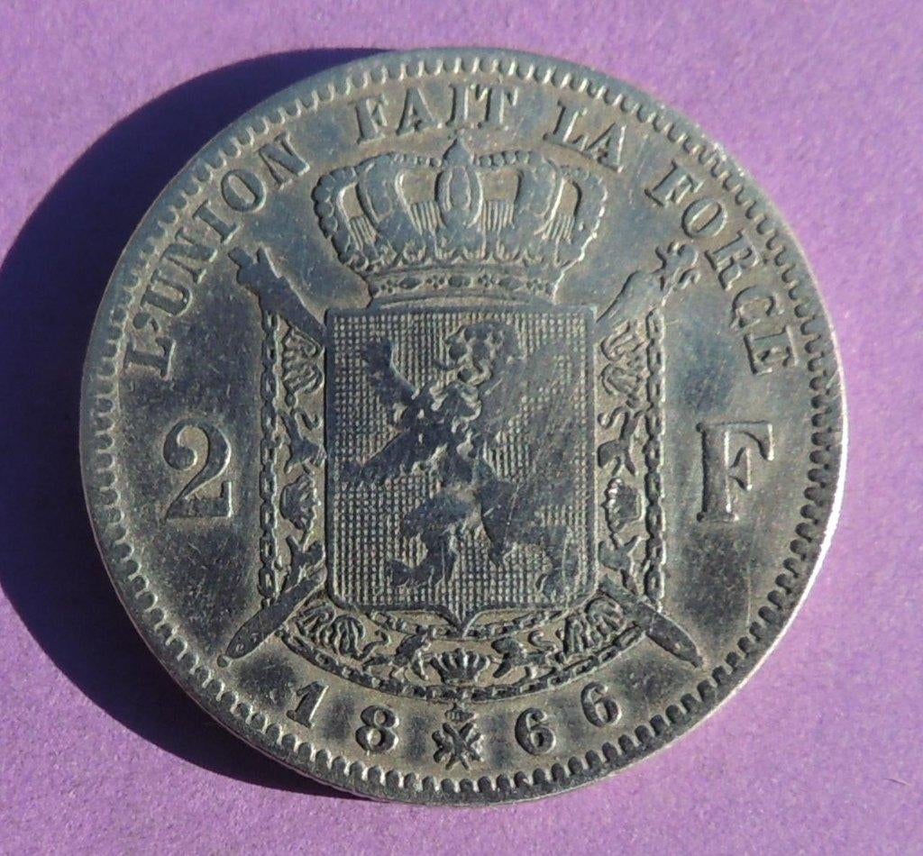 1866 2 francs Léopold 2, Timbres & Monnaies, Monnaies | Belgique, Envoi, Métal, Monnaie en vrac