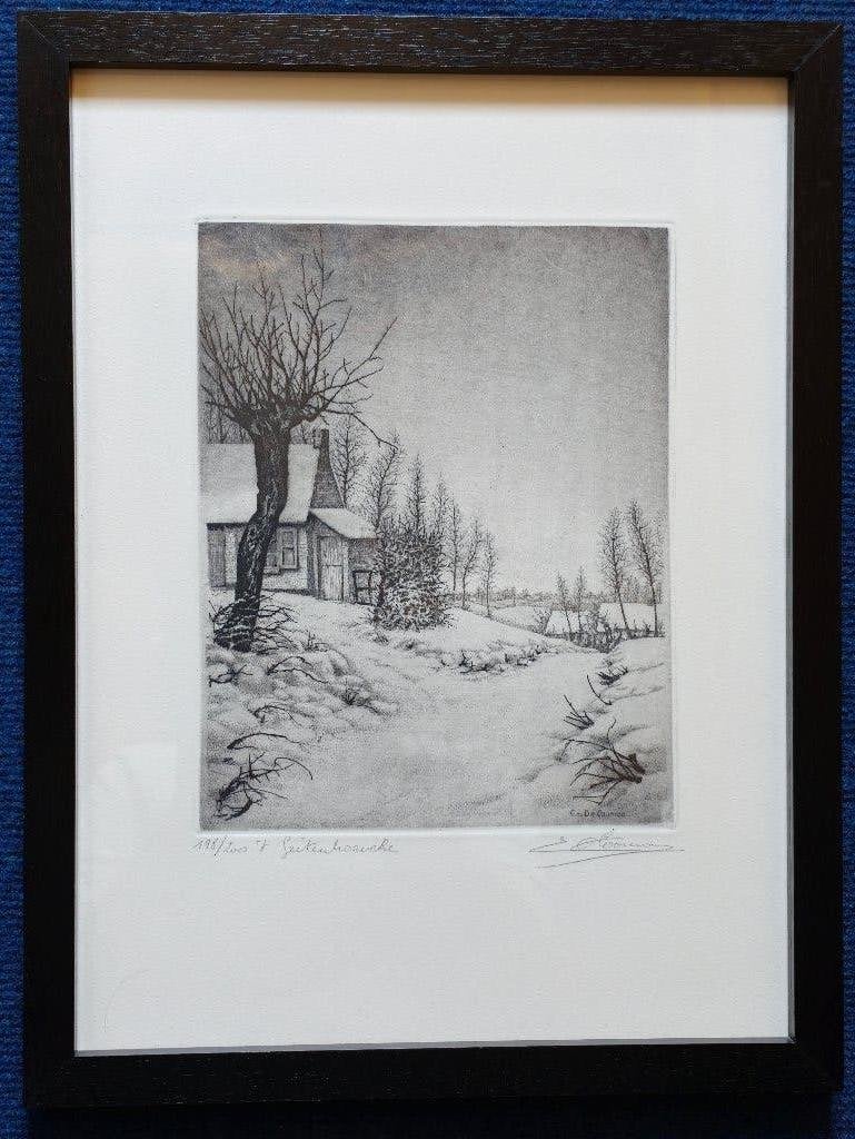 Gravure originale 'T Geitenhoeveke — Emiel De Cooman, Antiquités & Art, Eau-forte, 1950 - 1999, Paysage, Numéroté