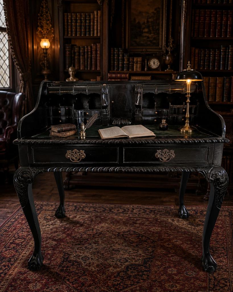 Prachtige zwarte bureau in mahonie, Antiek en Kunst, Ophalen