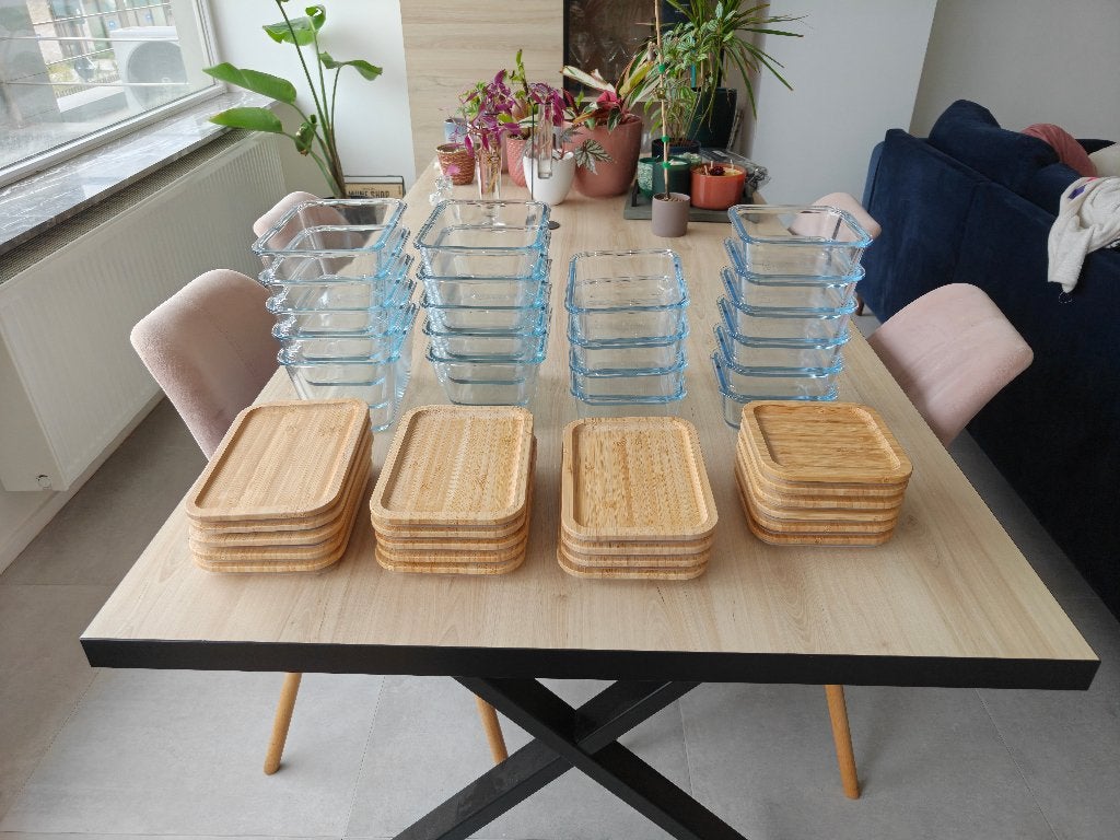 IKEA 365+ voorraadpotten met bamboedeksels - set van 20, Huis en Inrichting, Keuken | Keukenbenodigdheden, Ophalen, Glas, IKEA