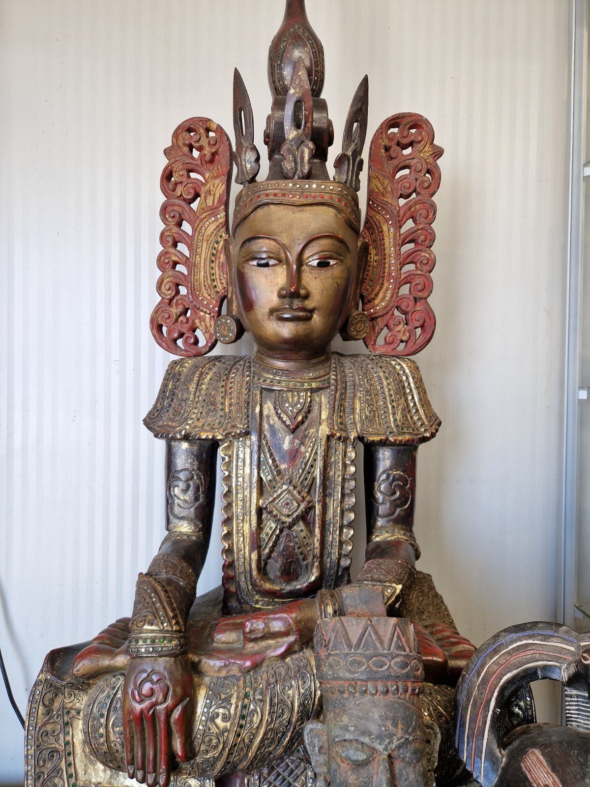 grote houten Boeddha, +/- 120 cm., Ophalen, Hout, Goud