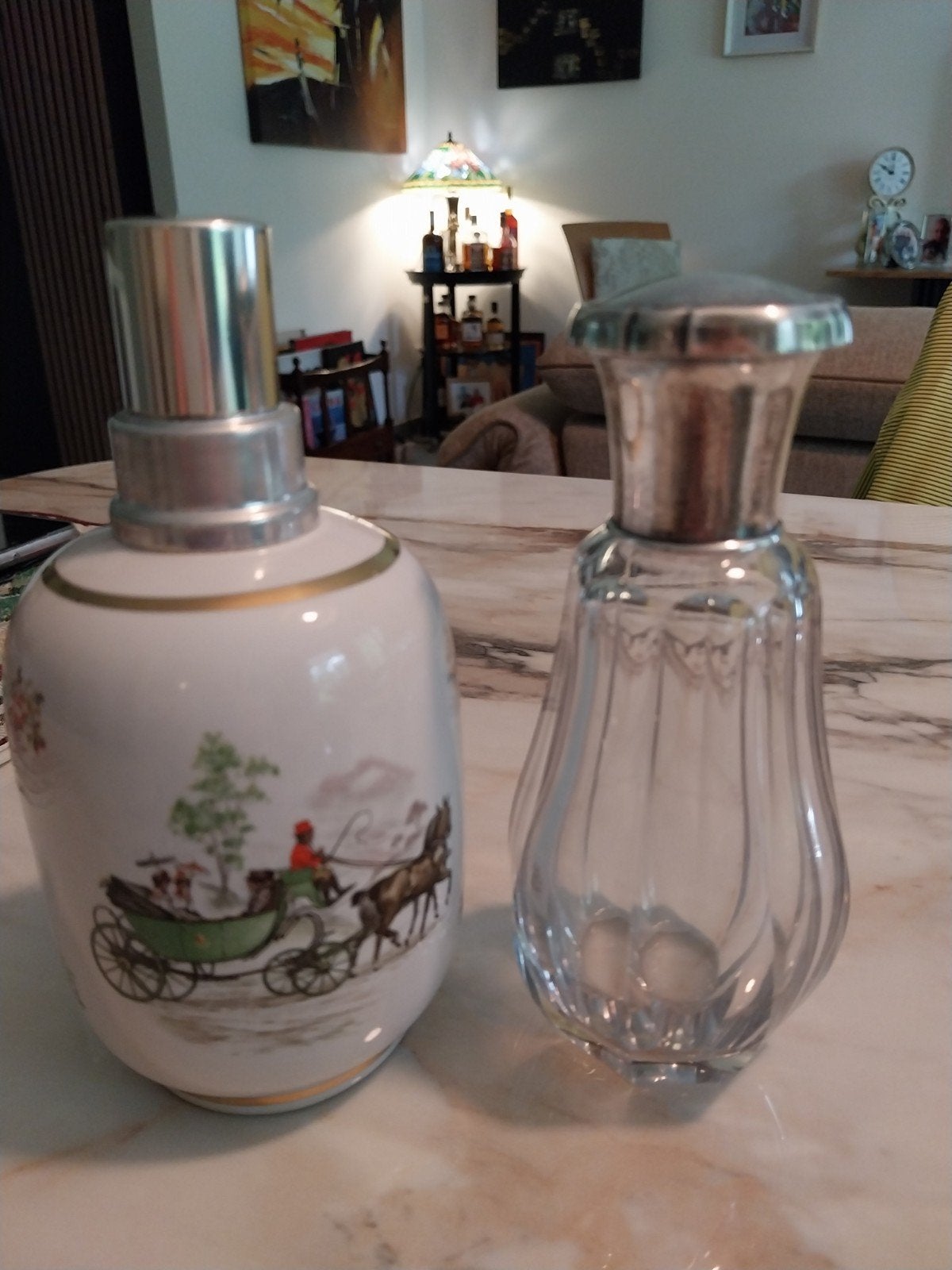 Flacons de parfum anciens 1920 bouchons en argent et 1950/60, Enlèvement ou Envoi