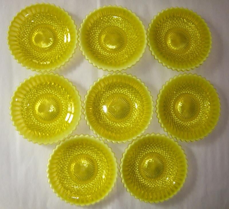 GEORGE DAVIDSON & CO. SET VAN 8 BORDJES URANIUM GLAS 1895, Antiek en Kunst, Antiek | Glaswerk en Kristal, Ophalen of Verzenden