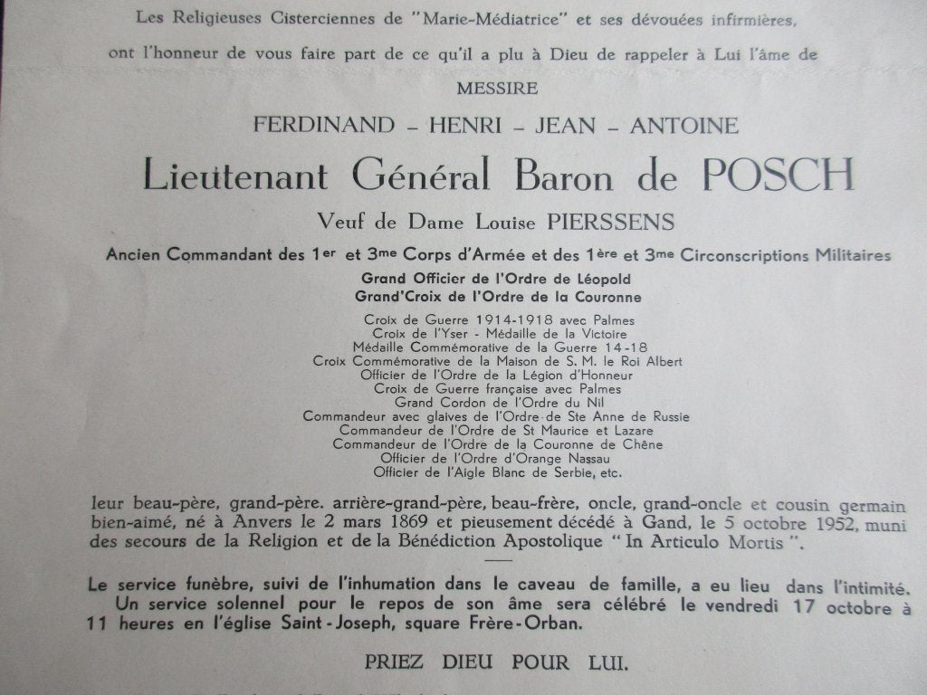 doodsbrief luitenant generaal BARON DE POSCH, Ophalen of Verzenden