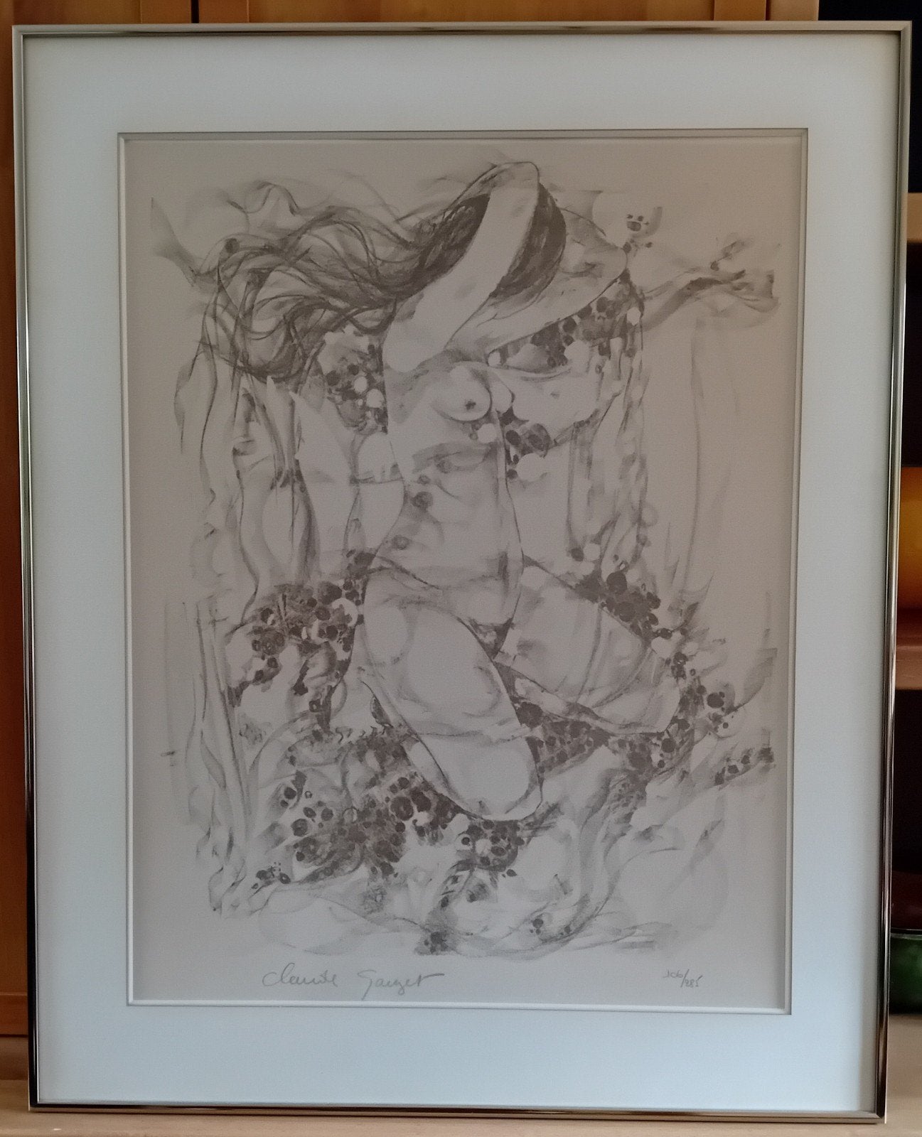 CLAUDE GAUGET 87 x 69 cm - SERIGRAPHIE DANS CADRE INOX, Antiquités & Art, Enlèvement ou Envoi, Sérigraphie, Dessin au fusain, Numéroté