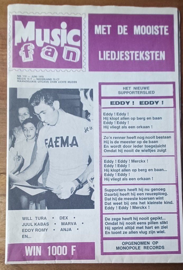 MUSIC FAN/ juni 1970/ Eddy Merckx/ Juul Kabas/ Will Tura/, Collections, Revues, Journaux & Coupures, Journal ou Magazine, Enlèvement ou Envoi