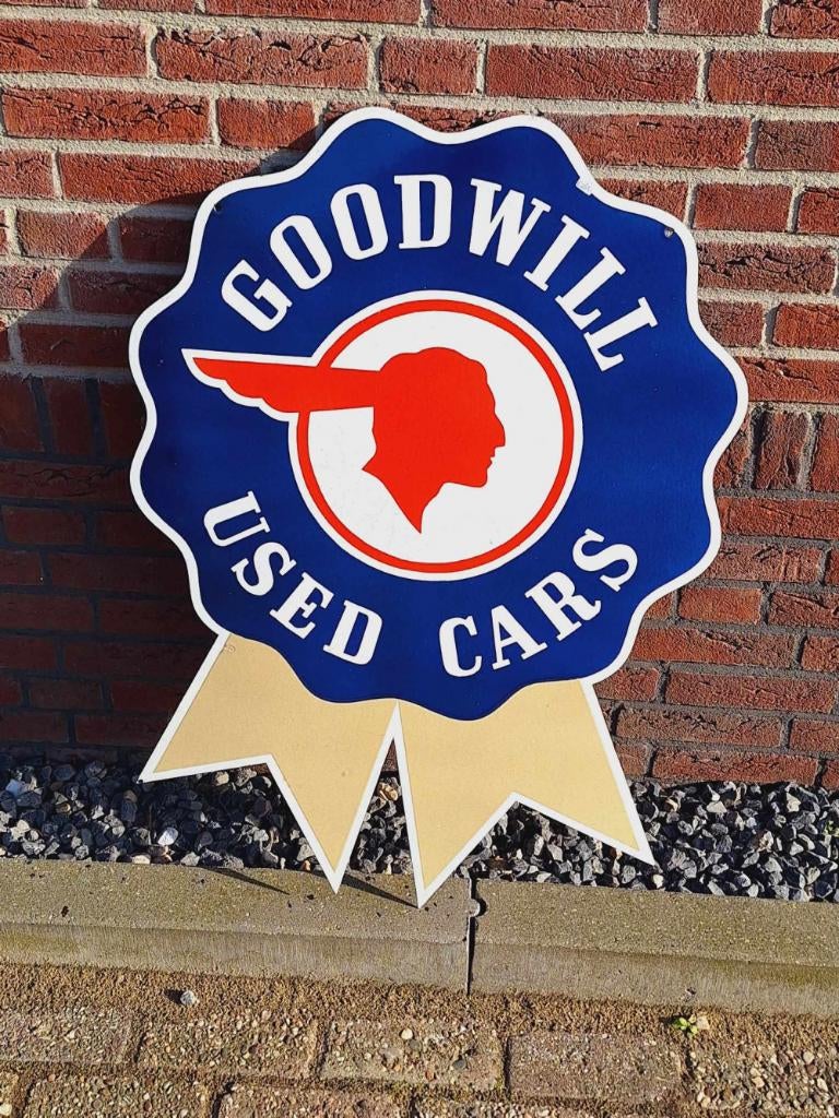 Tof en groot decoratief emaille bord Goodwill Used Cars., Verzamelen, Ophalen of Verzenden, Gebruikt, Reclamebord