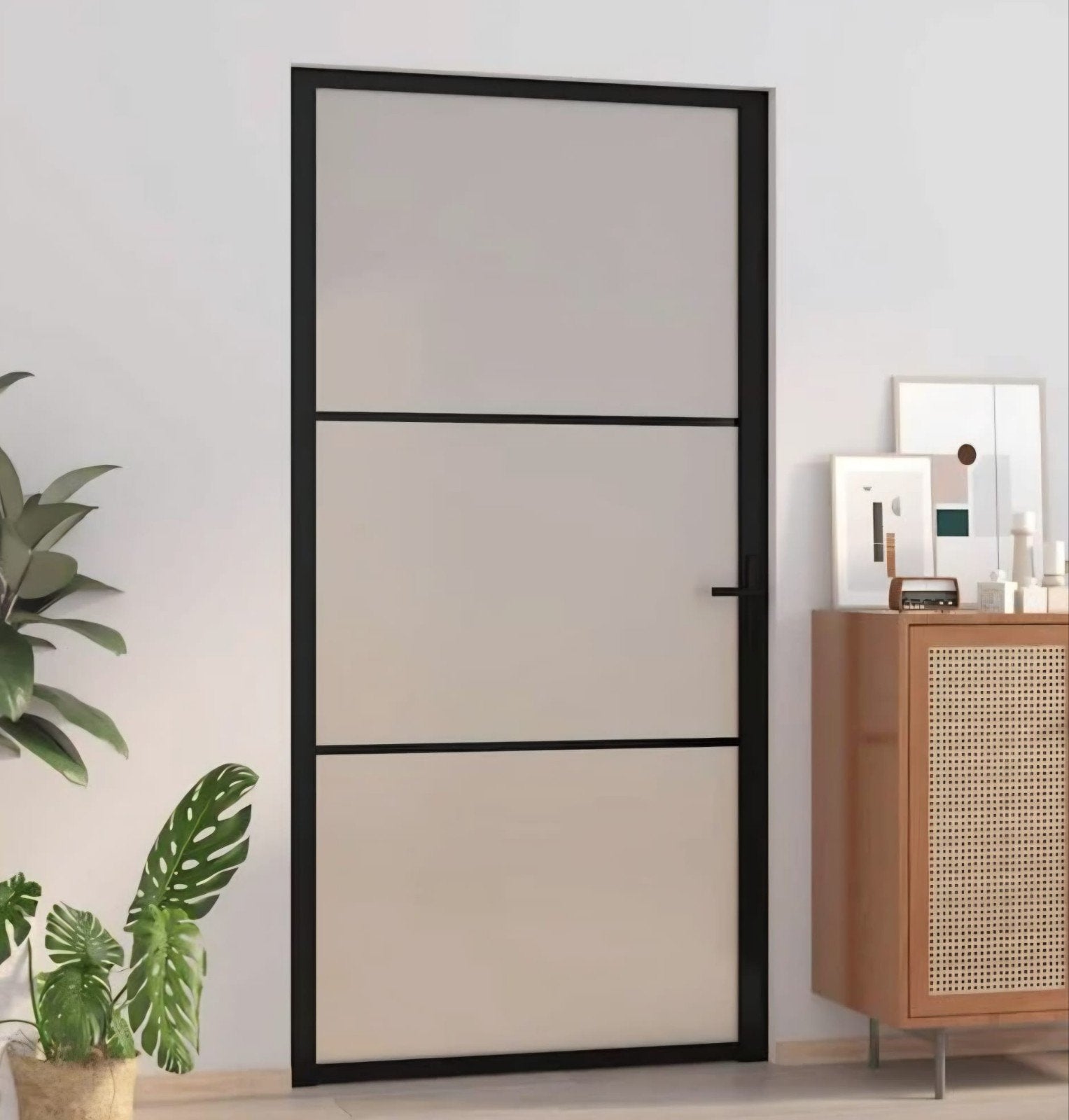 Binnendeur mat glas en alu zwart, Ophalen, Nieuw