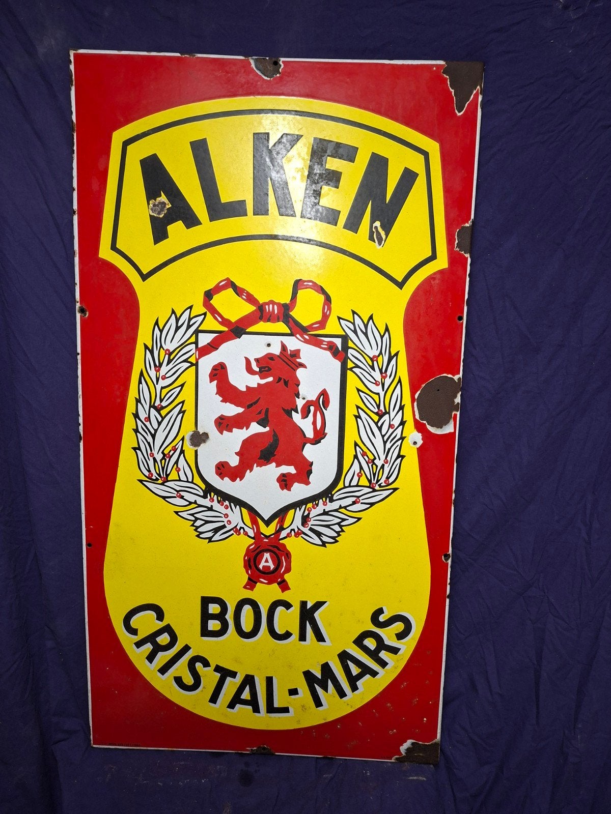 Ancienne plaque émaillée Alken Bock - Cristal - Mars 1934, Enlèvement, Utilisé, Panneau publicitaire