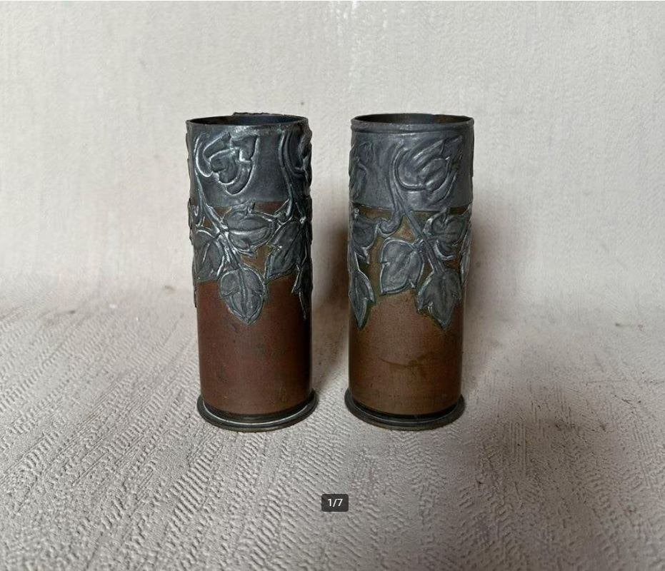wo1 - 3,7cm Krupp Sockelflak hulzen trench art - LEEG, Verzamelen, Militaria | Algemeen, Ophalen of Verzenden, Landmacht, Hulzen of Bodemvondsten