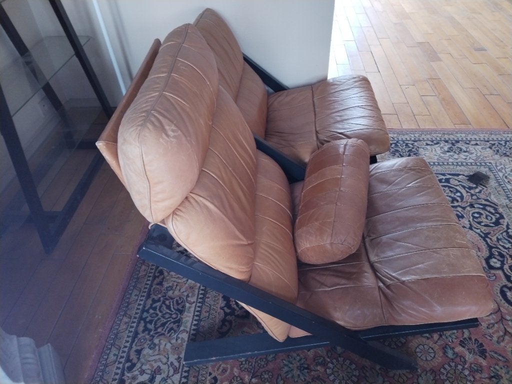 2 fauteuil vintage cuir havane, Huis en Inrichting, Fauteuils, Ophalen, Minder dan 75 cm, Leer, 50 tot 75 cm