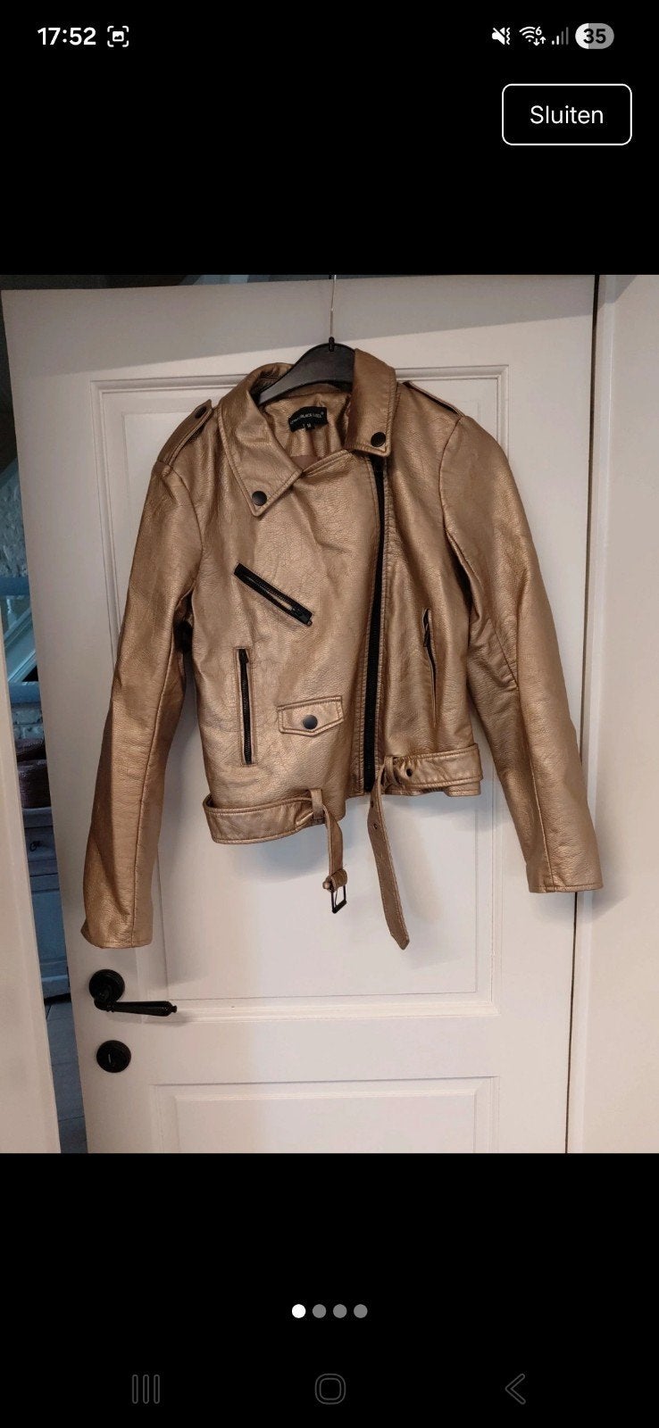 Goudkleurig lederlook jas bikerjas motorjas maat M, Maat 38/40 (M), Astrid Black Label, Ophalen of Verzenden, Gedragen