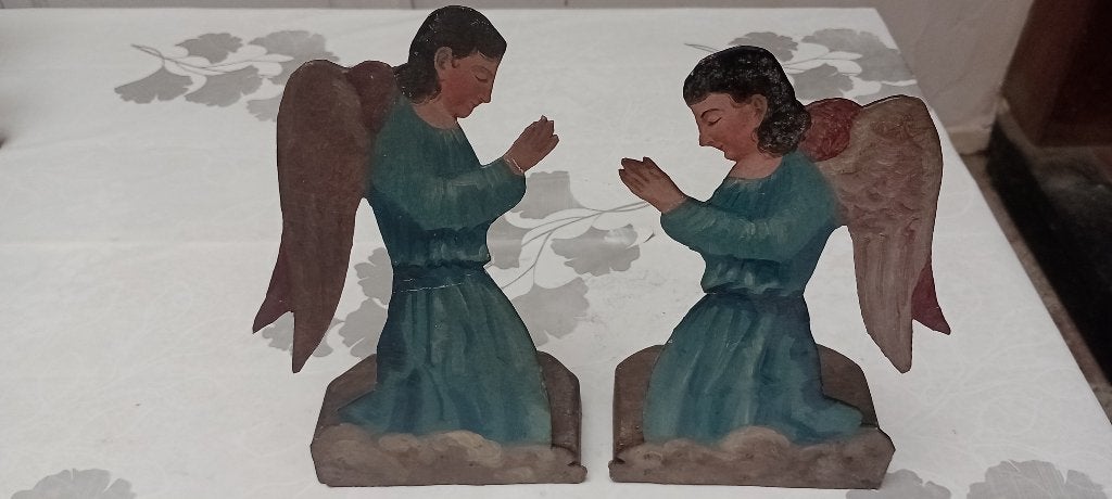 Paar beschilderde houten engelen - Vintage decoratie, Antiek en Kunst, Ophalen of Verzenden, Beschilderd, Hout, Overige typen