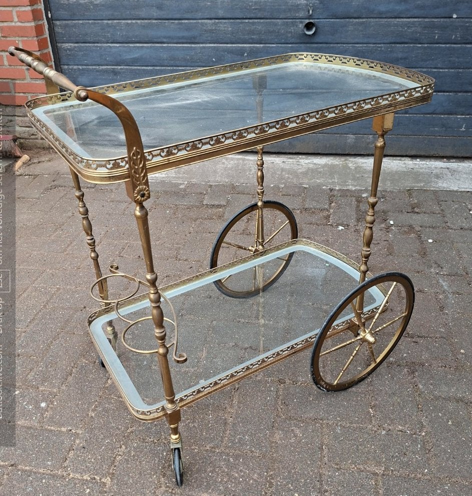 CHARIOT DE SERVICE EN LAITON VINTAGE, Hollywood Regentie, Enlèvement ou Envoi, 45 à 60 cm, Utilisé