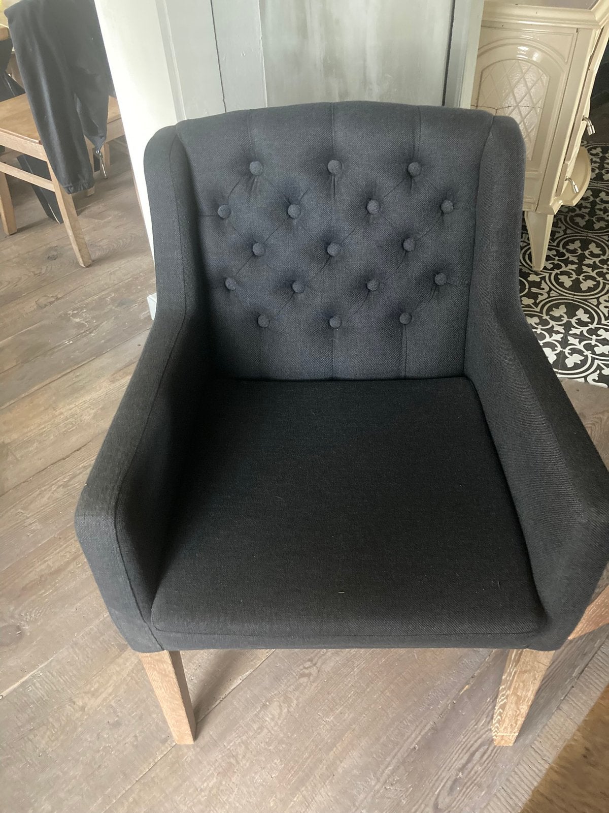 6 stoffen eetkamer stoelen, Ophalen, Zo goed als nieuw, Grijs, Stof