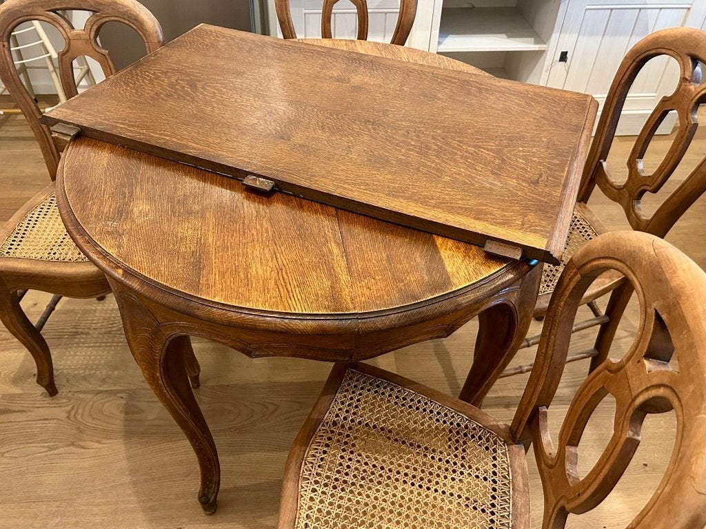 Table a manger en chène + 4 chaises, Maison & Meubles, 100 à 150 cm, Quatre personnes, Rond, Enlèvement