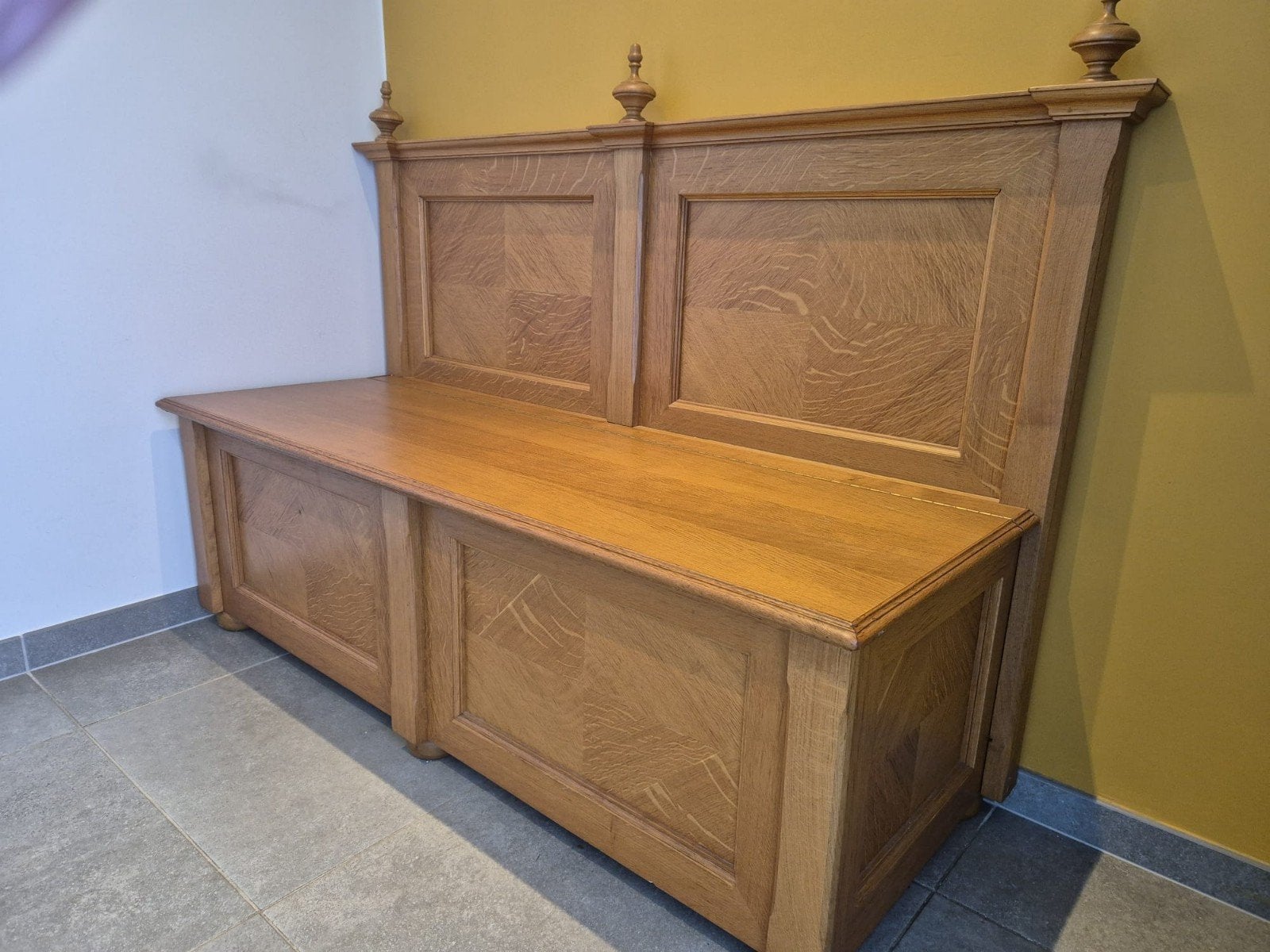Prachtige Eiken Halbank / Kofferbank met Veel Opbergruimte, 100 tot 150 cm, Eikenhout, Ophalen of Verzenden, Zo goed als nieuw